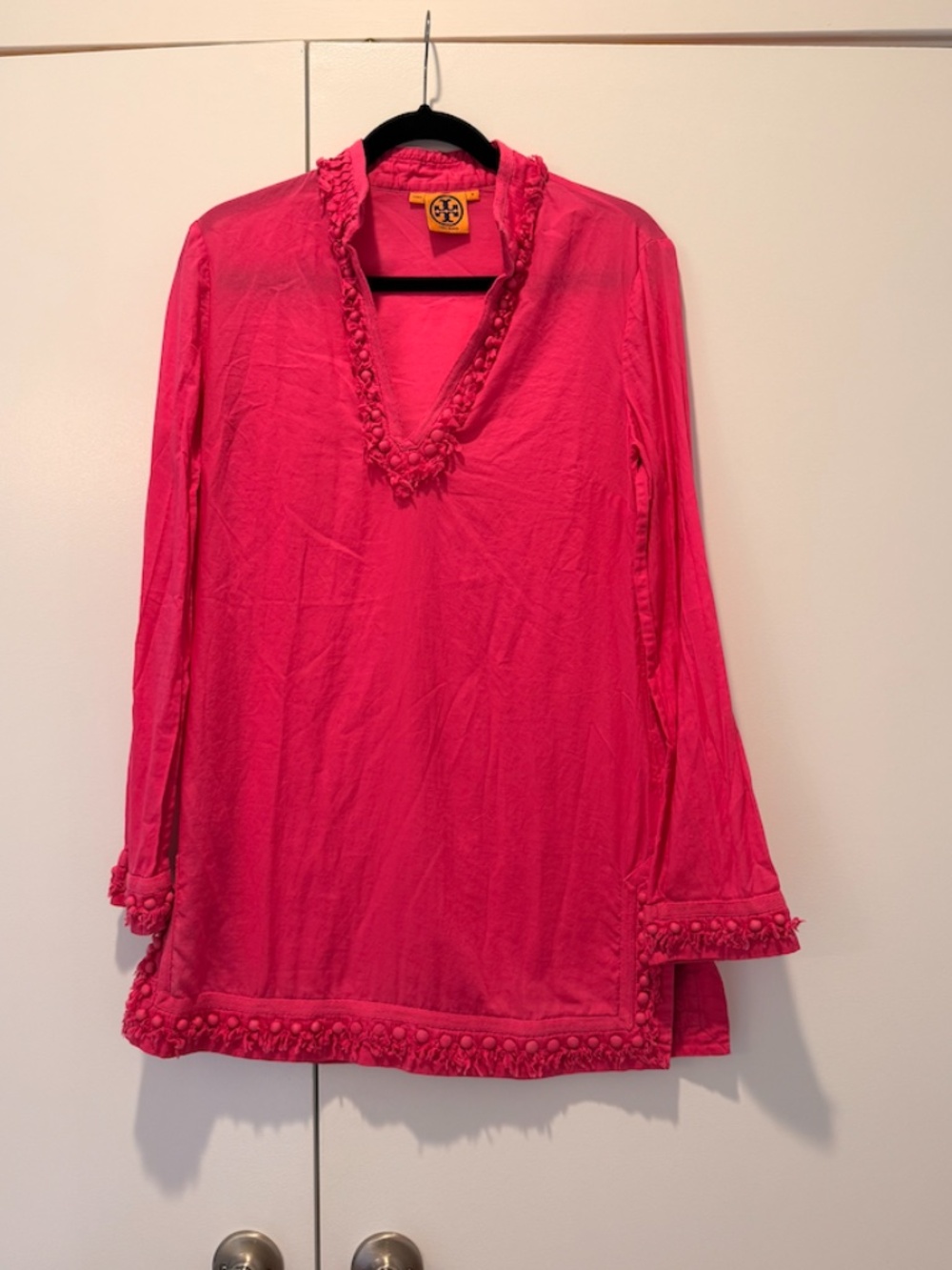 Tory Burch Pink Pom Pom Trim Tunic Blouse Silk Blend Size 8